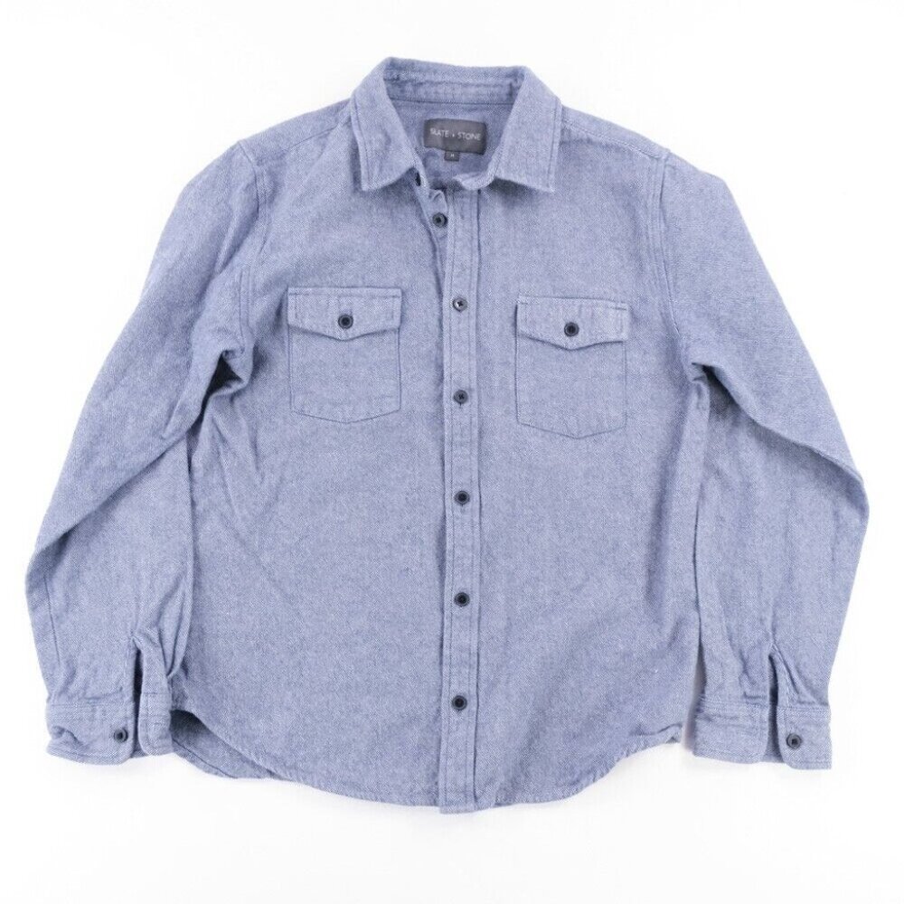 Men’s Slate & Stone Cotton Flannel Shirt Jacket Shacket in Blue Twill size M